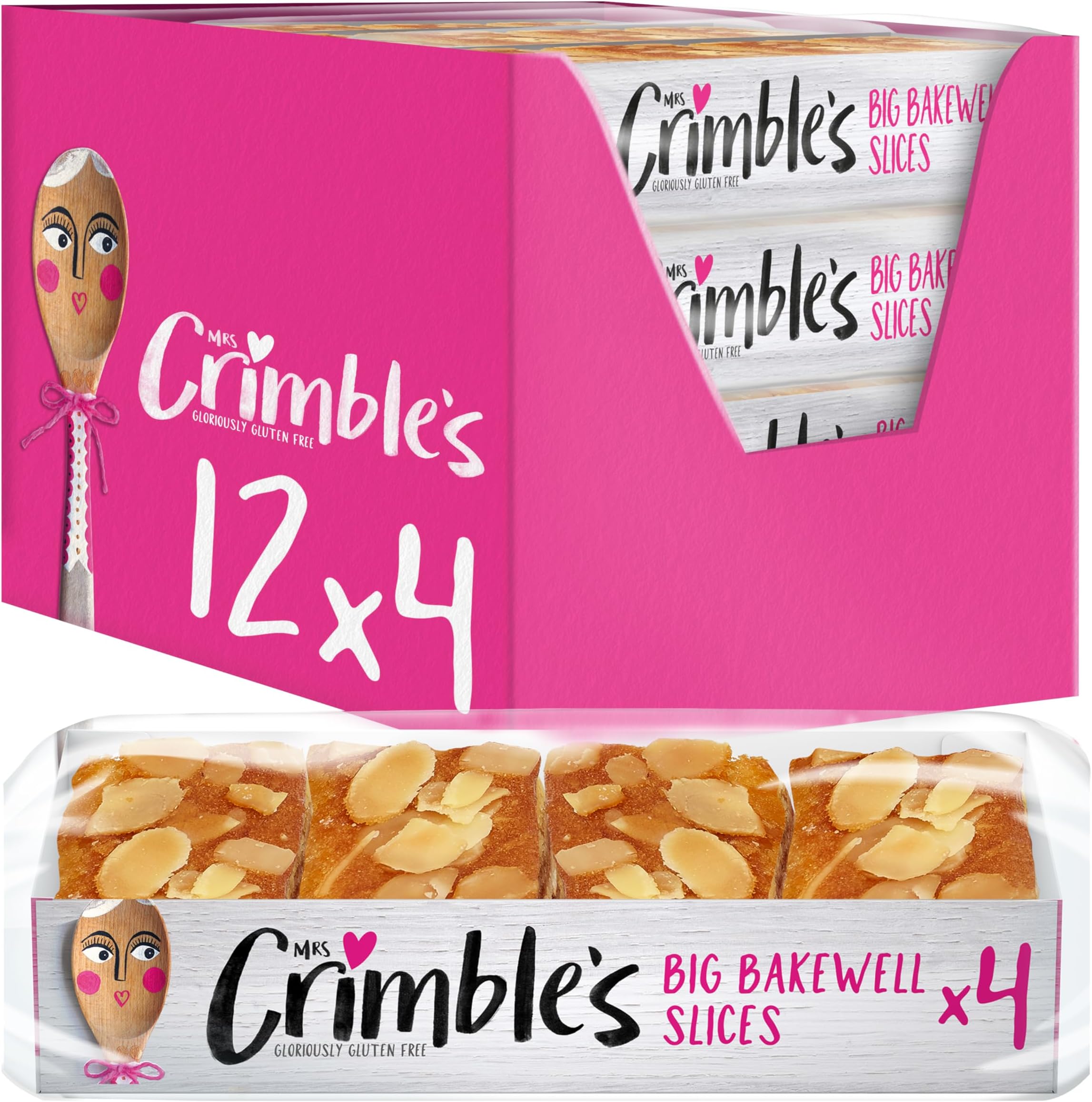 Mrs Crimble’s 12 Bakewell Slices, Gluten Free, Premium Quality Cake Bars, Ready to Eat, Certified Free from Gluten, Wheat Free & Vegetarian Friendly (Pack of 3, Total 12 Slices)