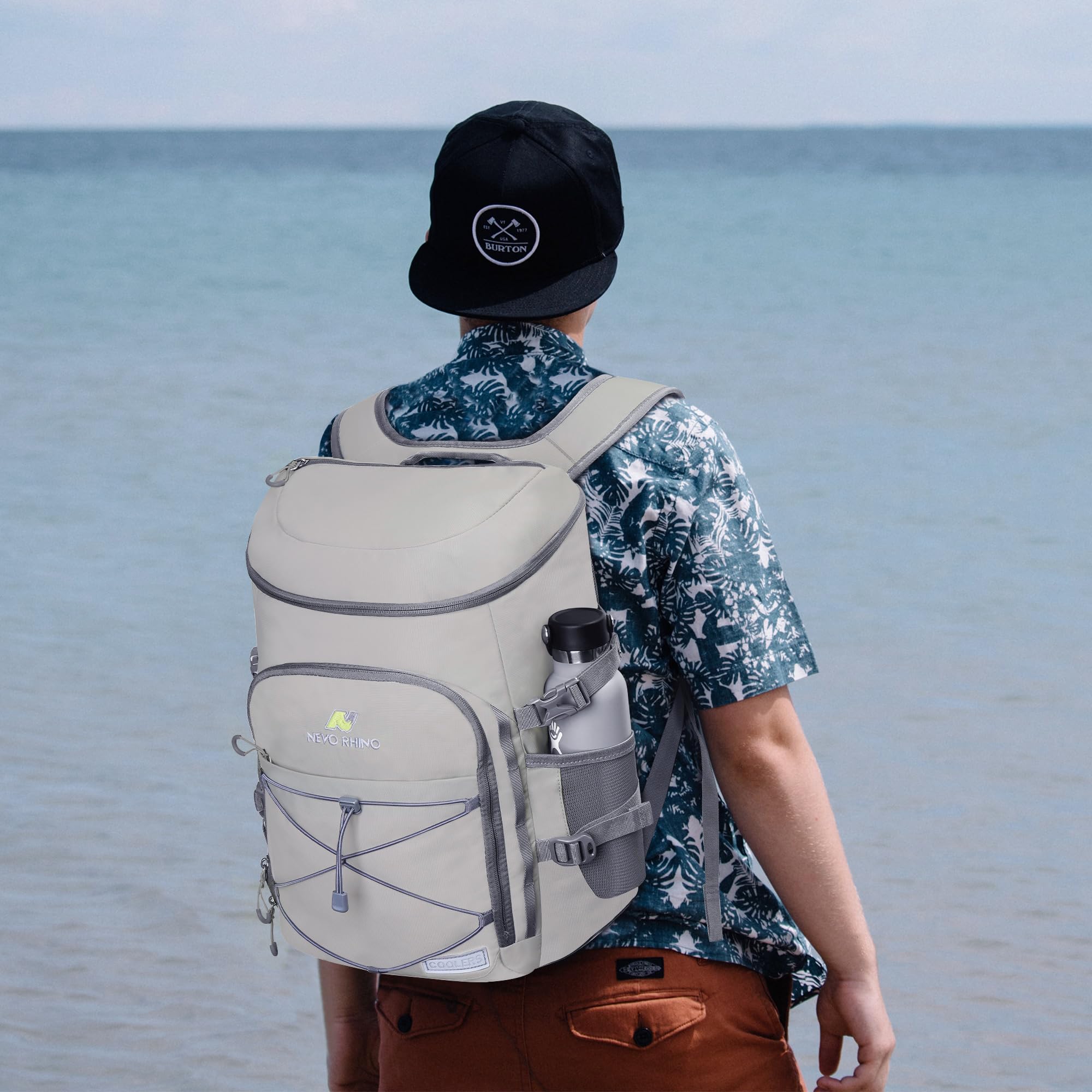 Enfriador de mochila, 36 latas, gris claro, nailon, aislado, impermeable, a prueba de fugas, gran capacidad, múltiples bolsillos, 1.85 libras 7