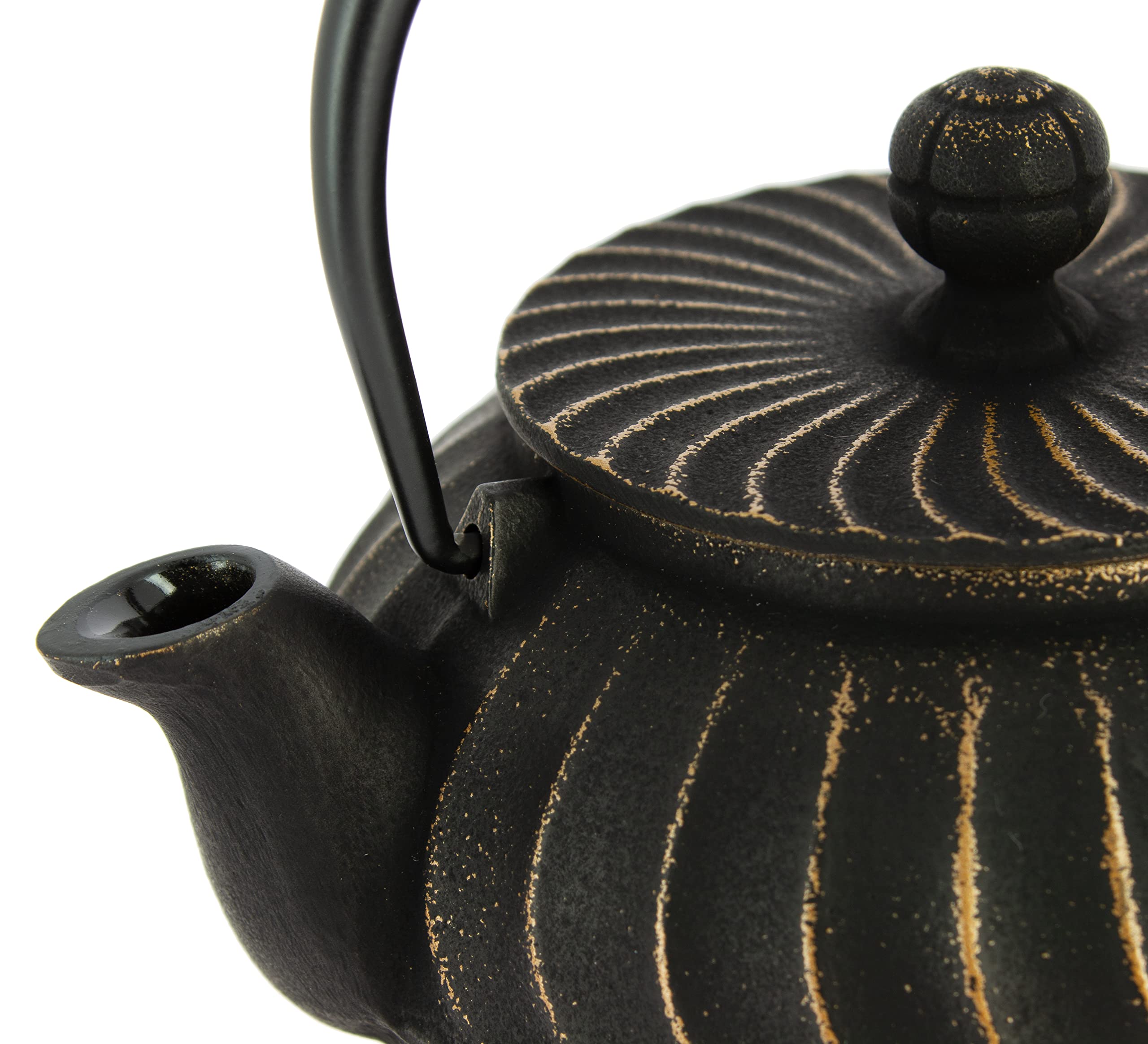 Iwachu Nambu Tekki Tetera de Hierro Colado Japonés Nami, Negra Dorada, 650 ml