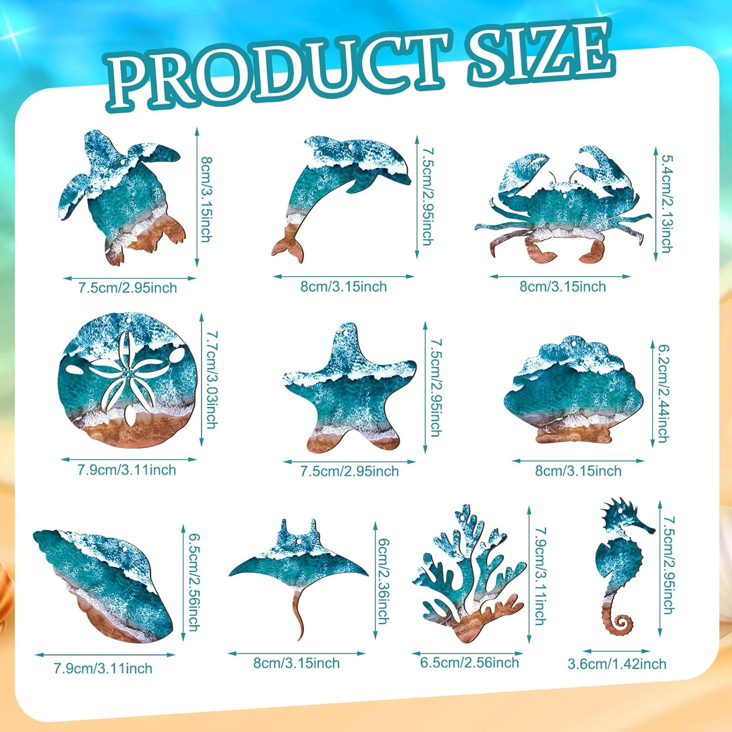 30 Pcs Summer Wooden Ornaments Ocean Beach Tree Decorations Coastal Wood Hanging Decor Beach Sea Animals Cutouts Ocean Hanging Ornaments forSummer Home Small Tree Party Office Supplies - Image 3