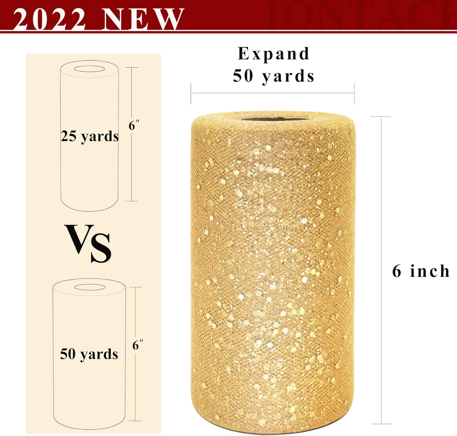 Glitter Tulle Rolls 6 Inch by 50 Yards Sequin Tulle Fabric Ribbon for Christmas Gift Wrapping DIY Tutu Skirt Sewing Bow Wedding Thanksgiving Decorations Craft Supplies (Antique Gold)