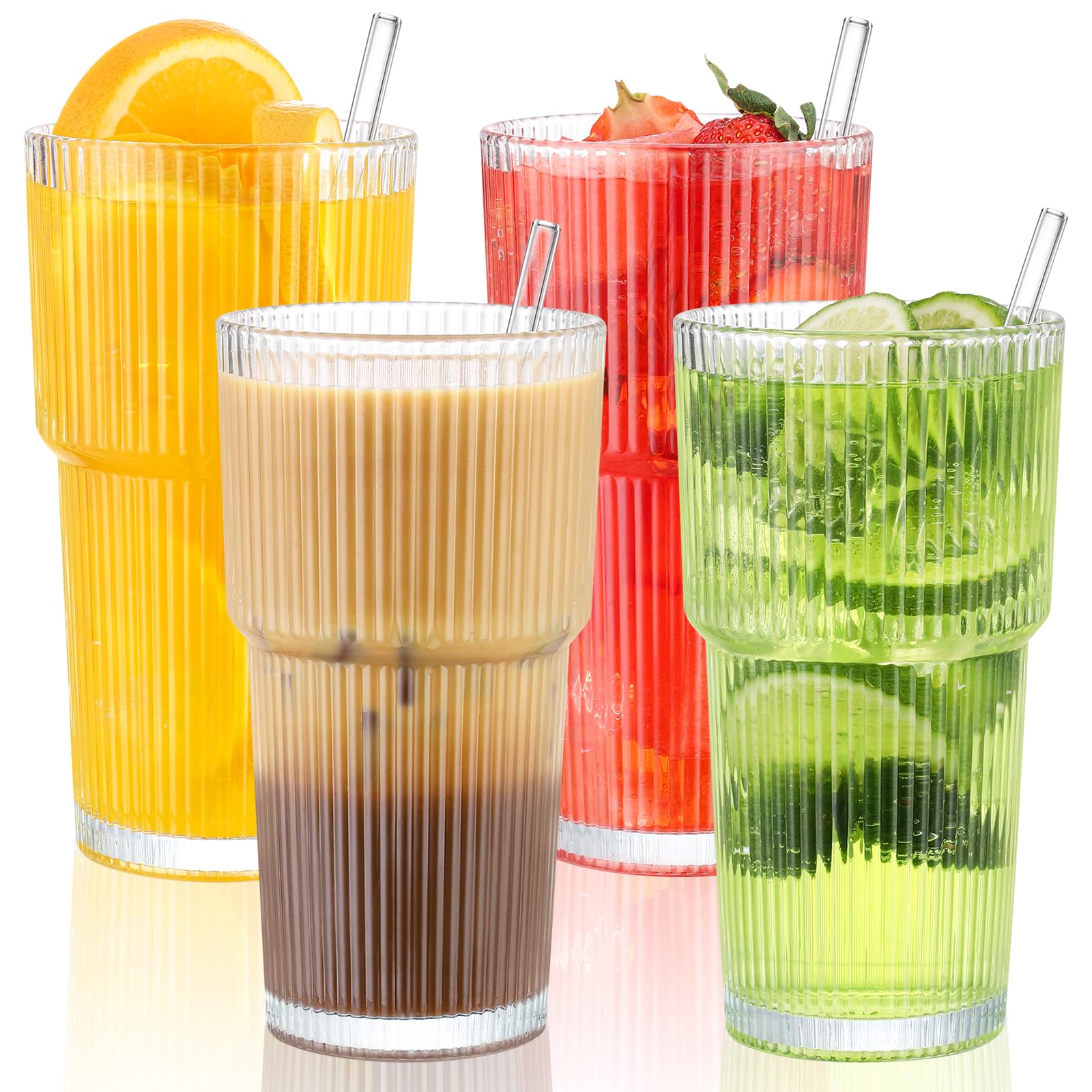 Glass Cups & Straw Set - 20oz Whiskey Cocktail Glasses -1 Glass Cups & Straw Set - 20oz Whiskey Cocktail Glasses -1