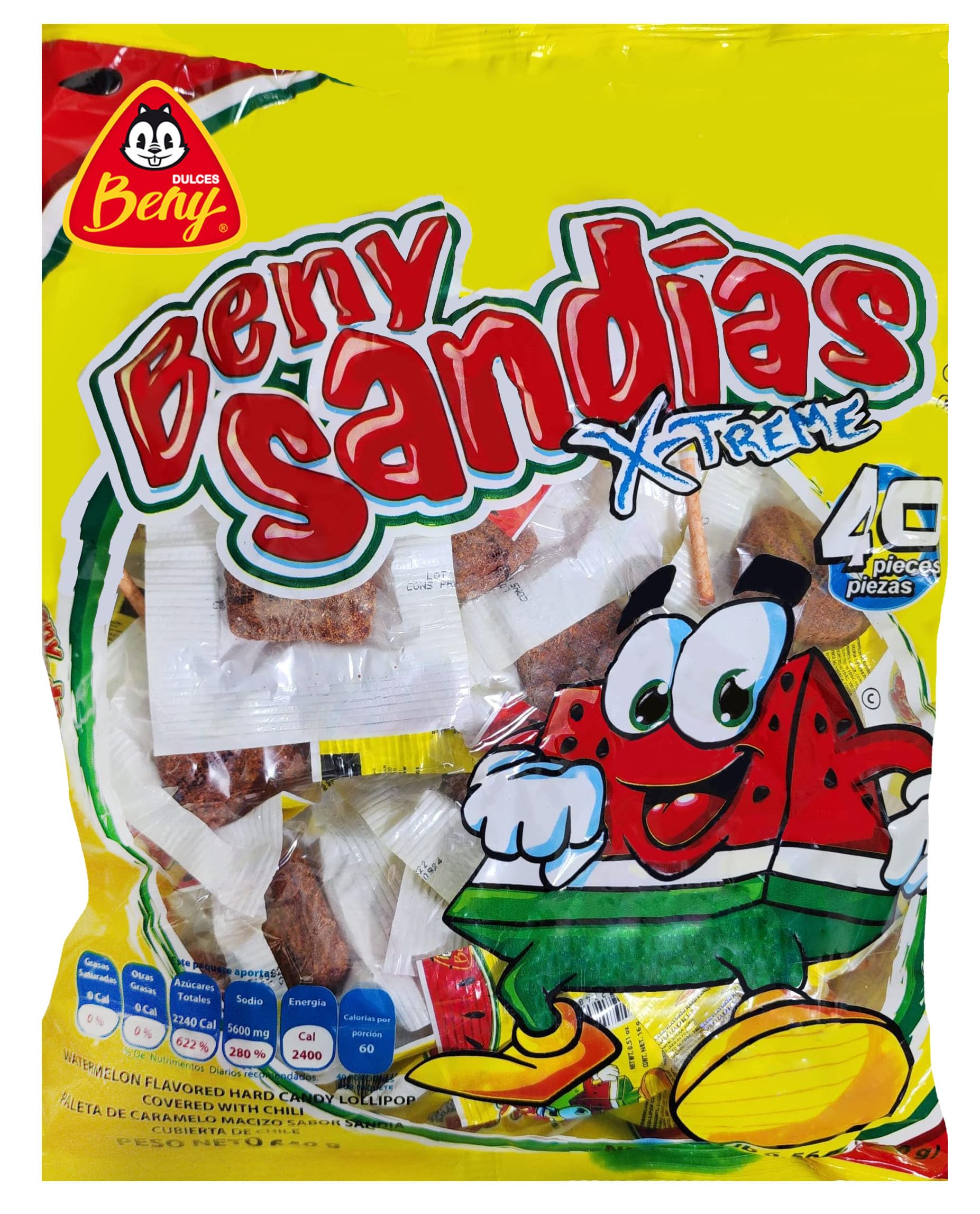 BENY X-Treme Lollipops with Chili Coating 1lb 6.56oz Bags (640g) (Watermelon/Sandia)