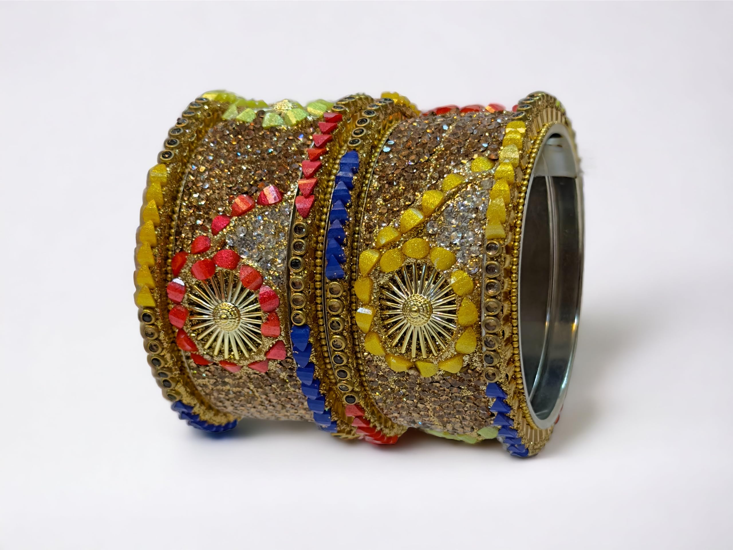 Golden LCD Zirconia Stone Work Bridal Brass Bangle Set
