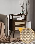 JOONEE Rattan Nightstand with Charging Station,Modern Bedside Table with 2 Storage Drawer and Open Wood Shelf, for Bedroom and Small Spaces,Night Stand with Solid Wood Legs (Walnut Brown)
