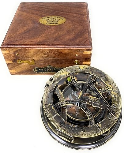 Miniatura 9 de A S Handicrafts Reloj de reloj de sol de latón grabado de 5 pulgadas, brújula grande con esfera solar en caja de palisandro, regalo vintage