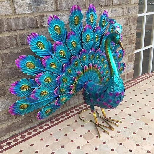 Peacock Statue Decor Metal Peacock Outdoor Statue, Backyard Decor 3D