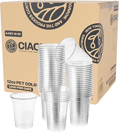 CIAO! Vaso de plástico PET de 12 onzas para bebidas frías, ideal para batidos, café helado y bebidas frías, 3.622 in (caja de 1,000)
