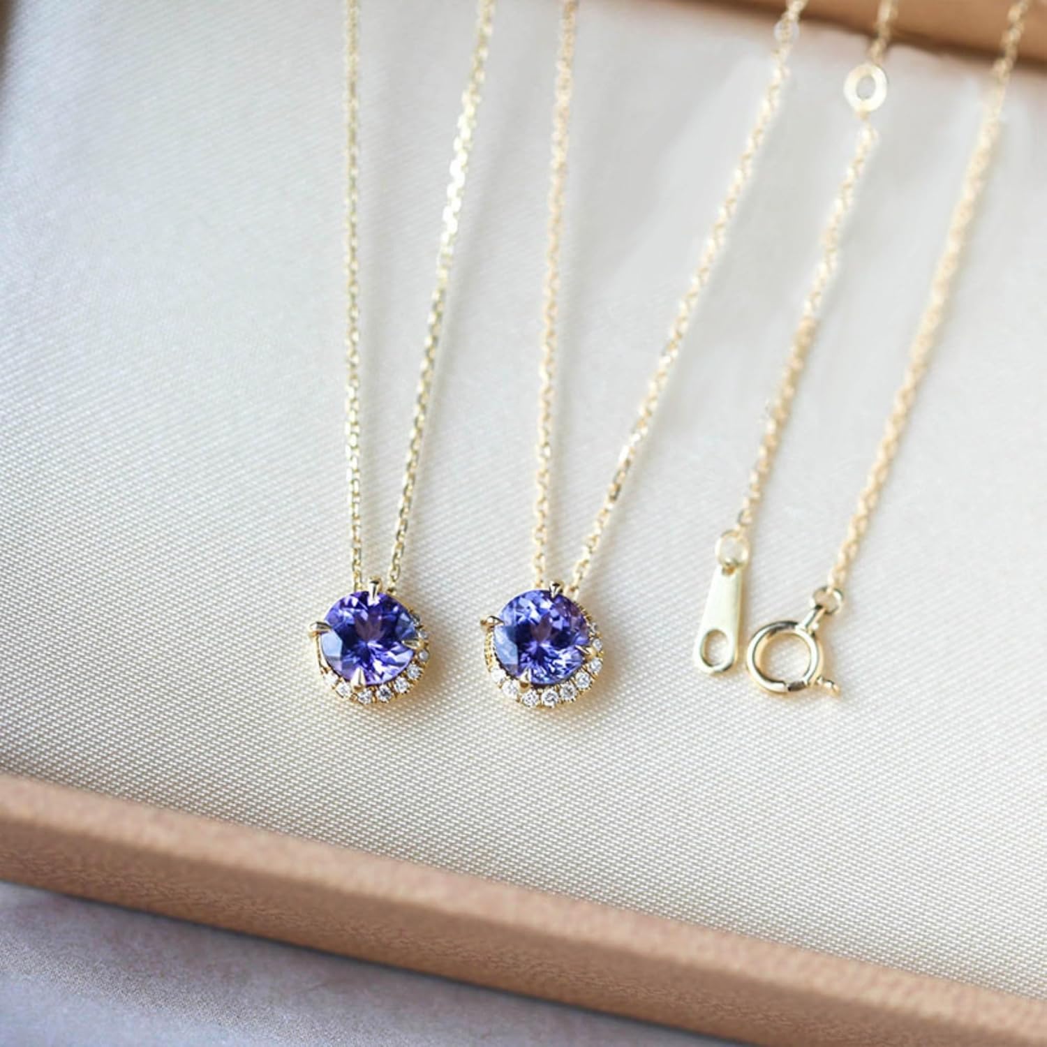 Natural Tanzanite Necklace 18K Gold Vermeil S925 Sterling Silver - Purple Blue Natural Gemstone Danube Moonlight Pendant, 14-16in Adjustable Chain, Minimalist Ocean-Inspired Jewelry for Women