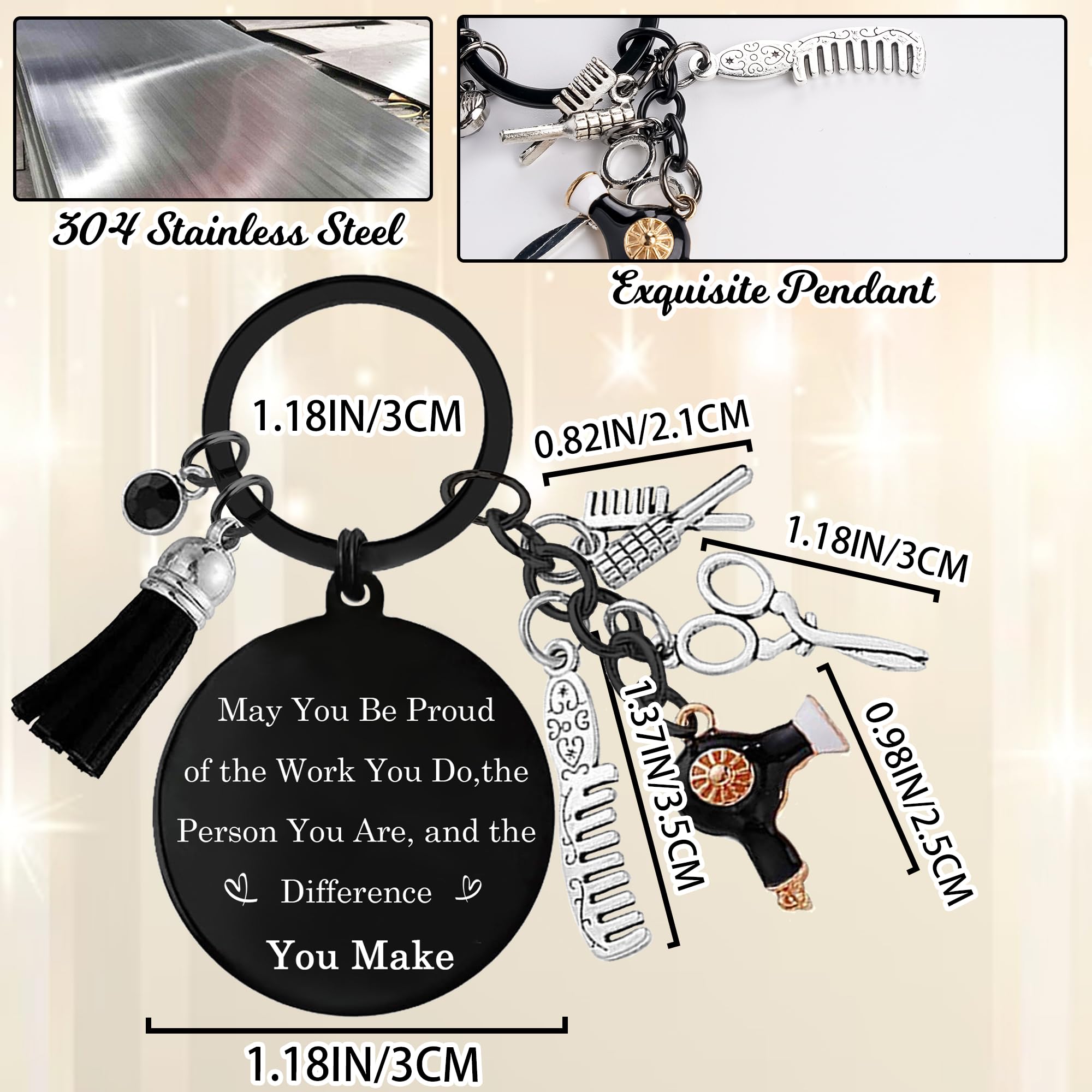 Hair Stylist Gifts Keychain, Hairstylist Keyring for Women with Comb Hair Dryer, Scissors Charm for Birthday Gift