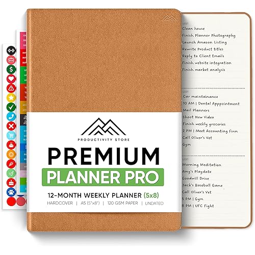 PRODUCTIVITY STORE Pro - Undated, 2026 Planner, 5.8” x 8.3” - The #1 Productivity Planner to Achieve Your 2026 Goals - Planner 2026-2027 - Brown - A5