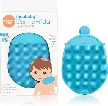 Frida Baby DermaFrida the Bath Mitt | Toddler Quick Dry Body Bath Brush Silicone Alternative for Kids Washcloths | Fits Both Parents or Children for Early Development