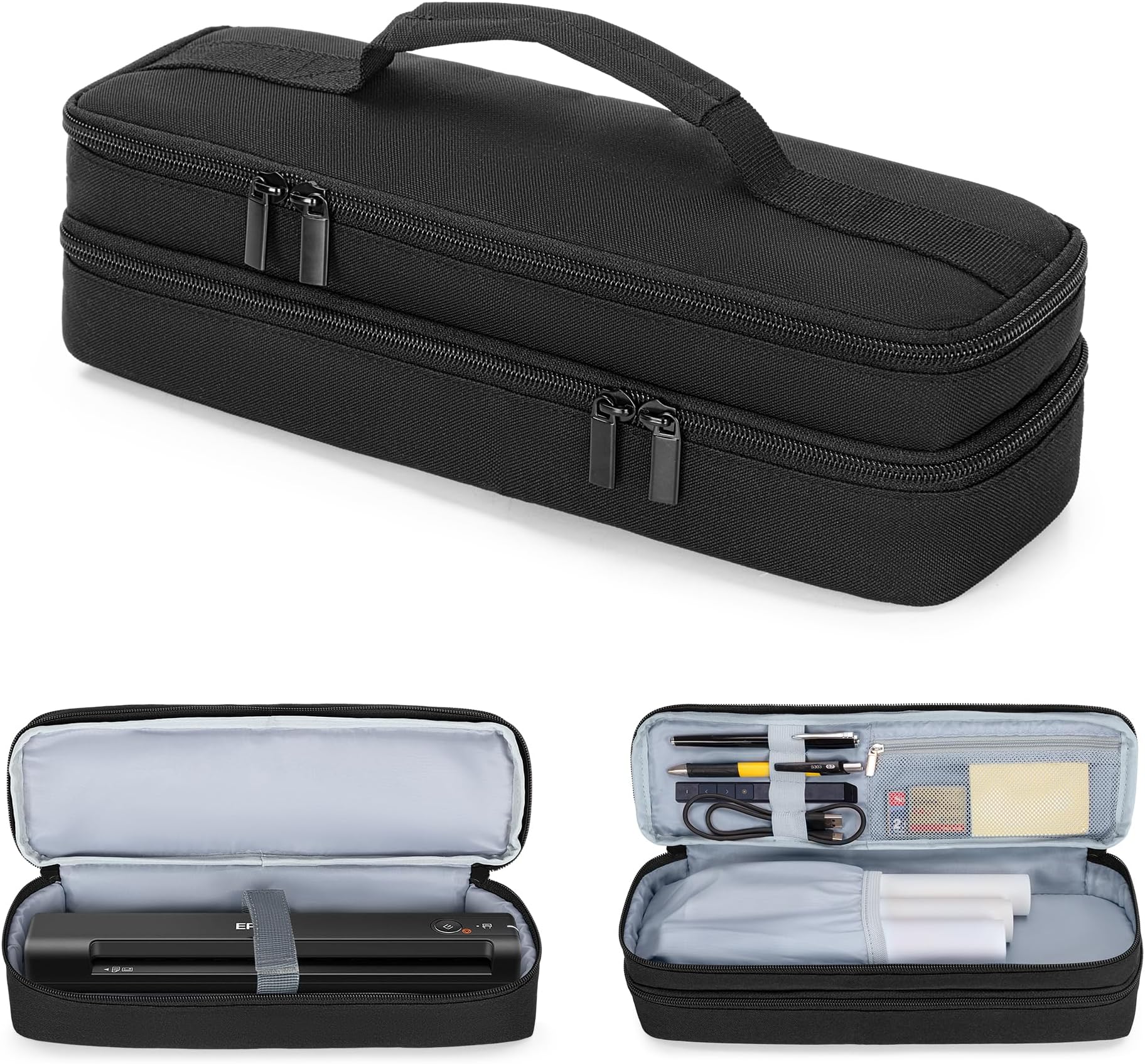 Yarwo Double-layer Document Scanner Travel Case, Image Scanner Carrying Bag Compatible with Brother DS-640/740D, Canon R10, Epson ES-50/60W, Great for Home, Office, Business, Travel, Black(Patented)