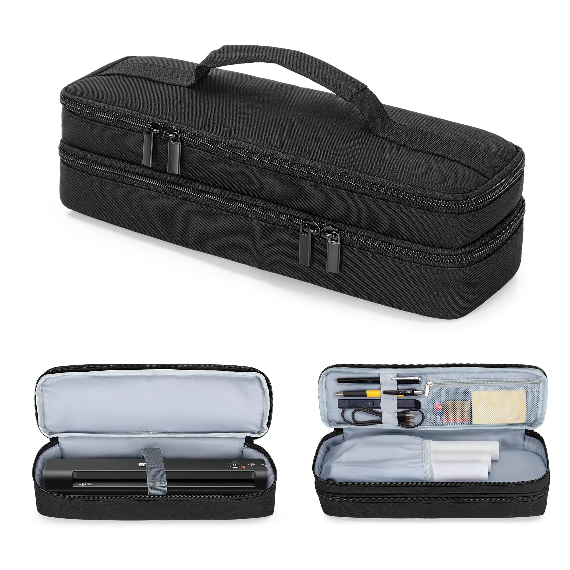 YarwoDouble-layer Document Scanner Travel Case, Image Scanner Carrying Bag Compatible with Brother DS-640/740D, Canon R10, Epson ES-50/60W, Great for Home, Office, Business, Travel, Black(Patented)