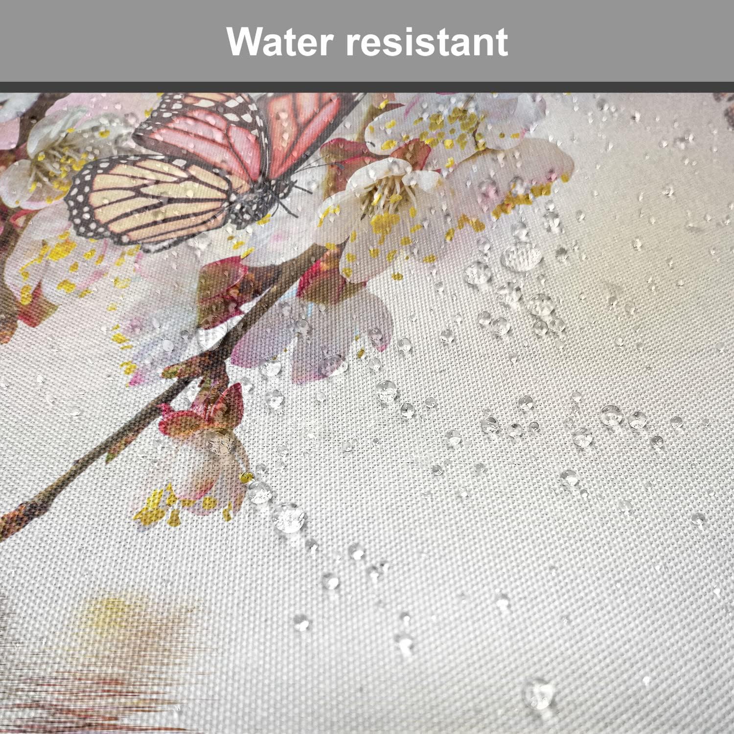 Lunarable Japanese Chair Cushion Pads Set of 2, Natural Floral Japanese Style Garden with Cherry Blossom Sakura Butterfly, Anti-Slip Seat Padding for Kitchen & Patio, 16"x16", Pastel Pink Yellow