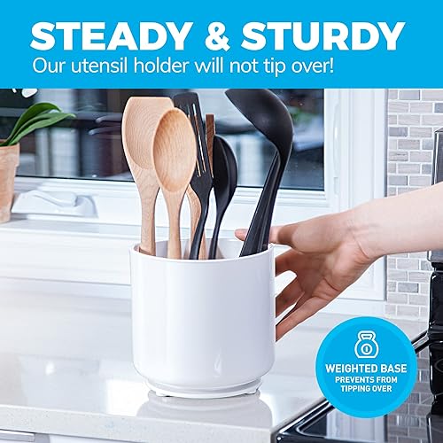 Miniatura 5 de Contenedor giratorio extra grande y resistente, para utensilios, recipiente con base con peso, no se cae, divisor extraíble y plantilla de agarre  A