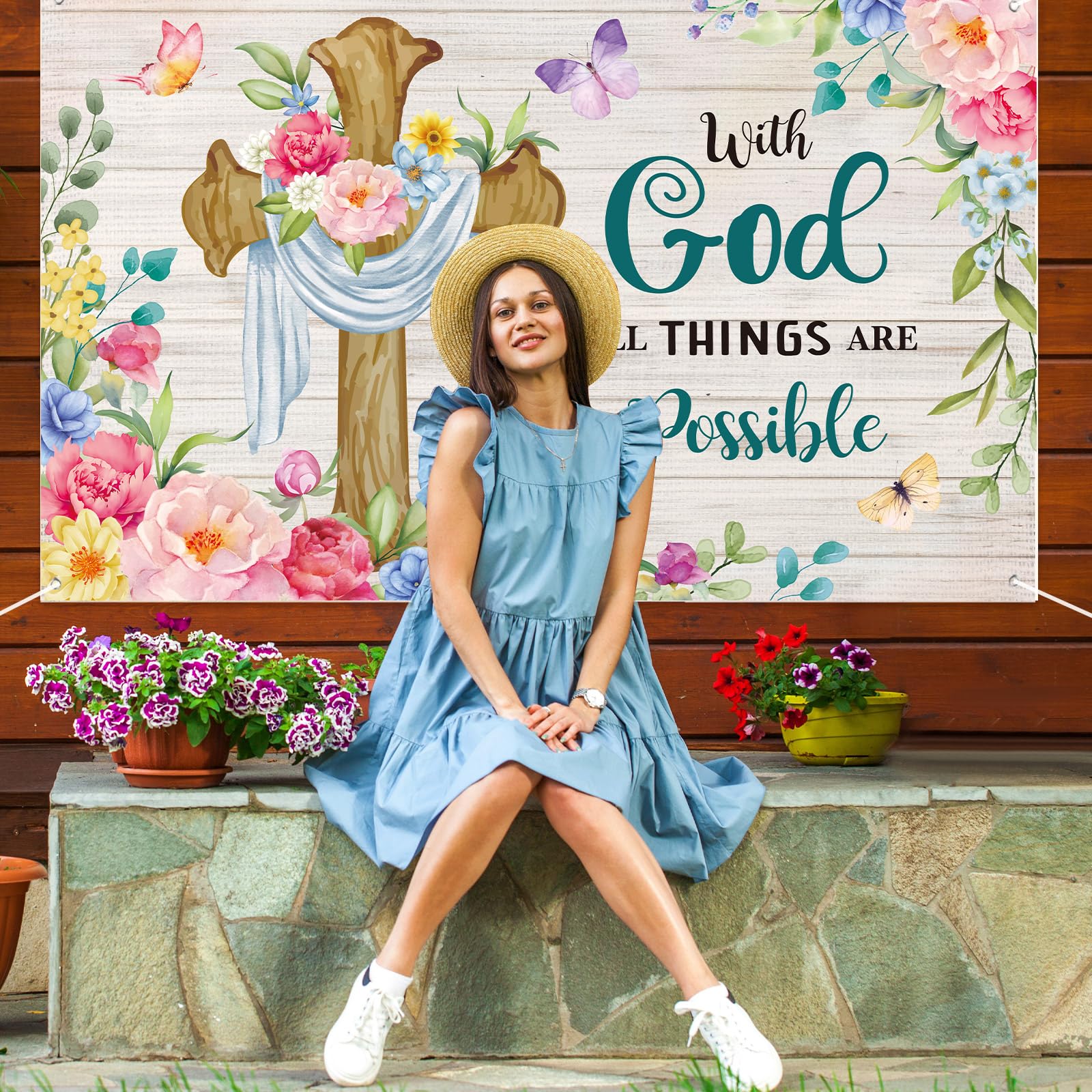 Snapklik.com : Moukeren Spring Backdrop Christian Cross Banner