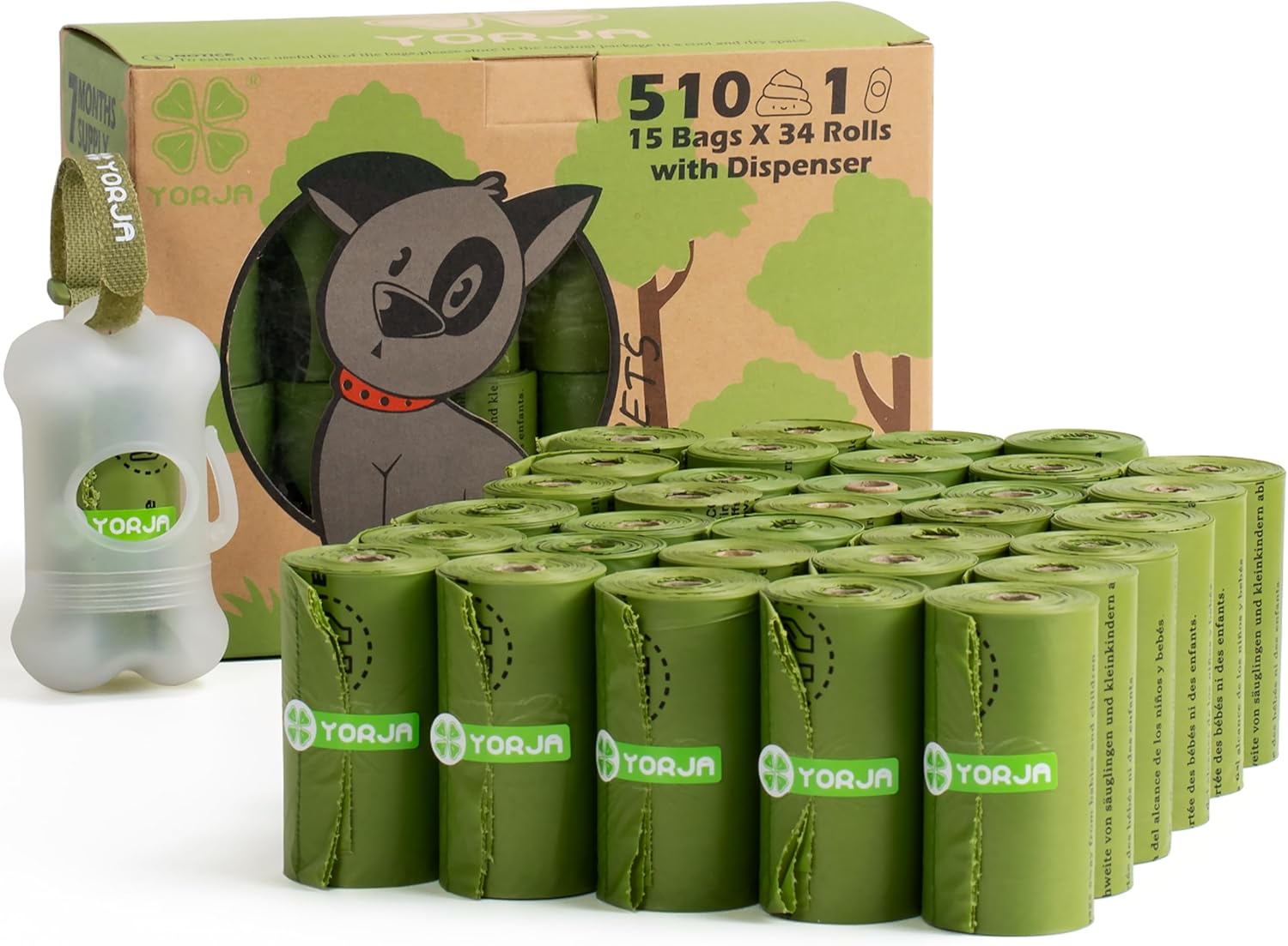 YORJA Dog Poo Bags with Dispenser & Holder, 510 Pet Poop Bags, Extra