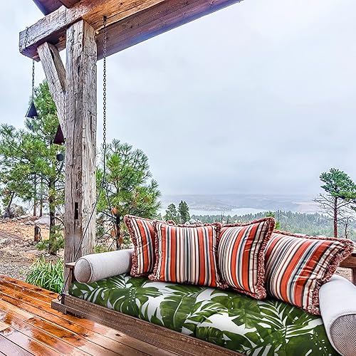 Miniatura 7 de INFBLUE Cojín de banco copetudo para muebles de exterior, cojines de columpio de patio con esquinas redondas (44 x 19 x 5 pulgadas, hojas verdes)