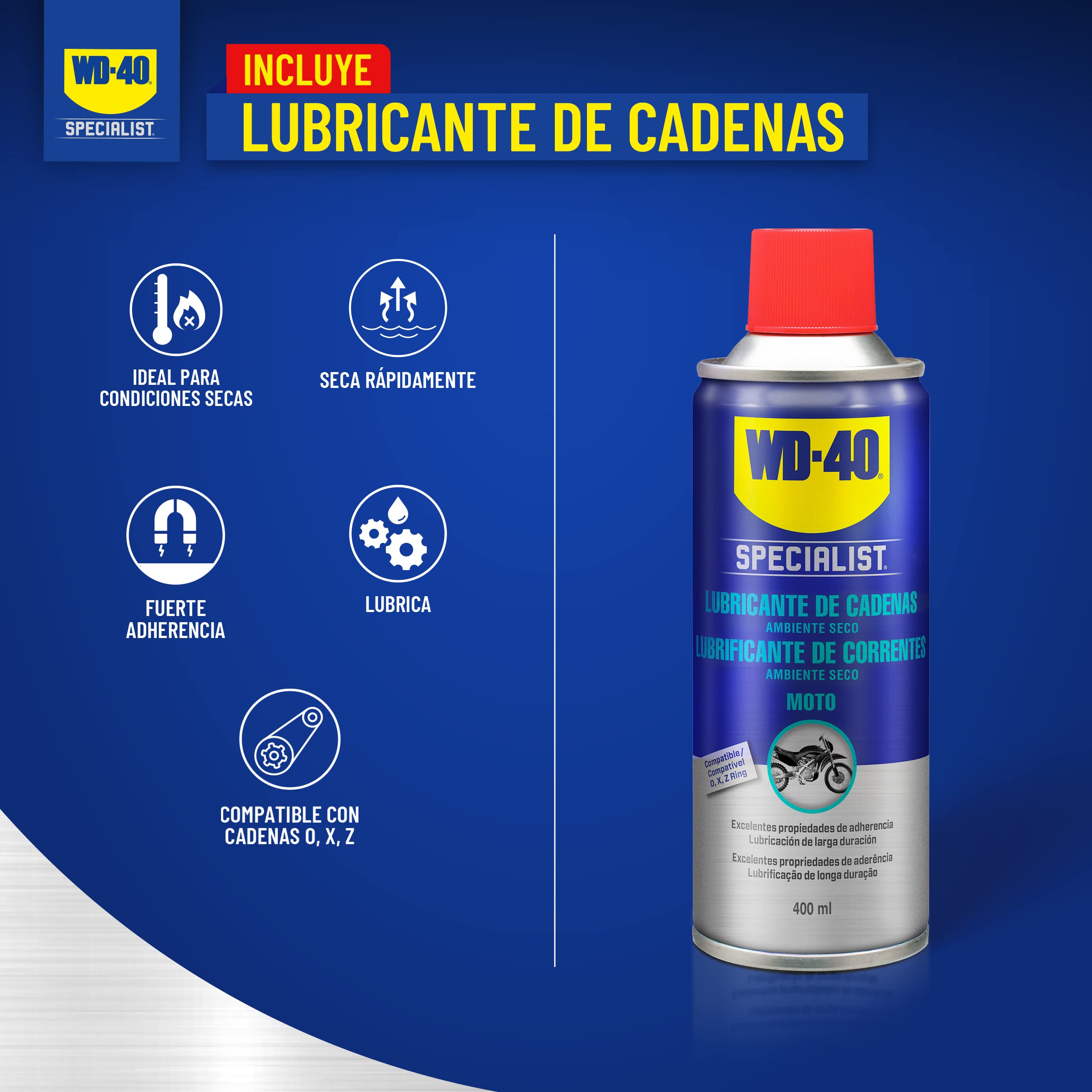 WD-40 Specialist Kit Cadena Motorbike Seco Completo