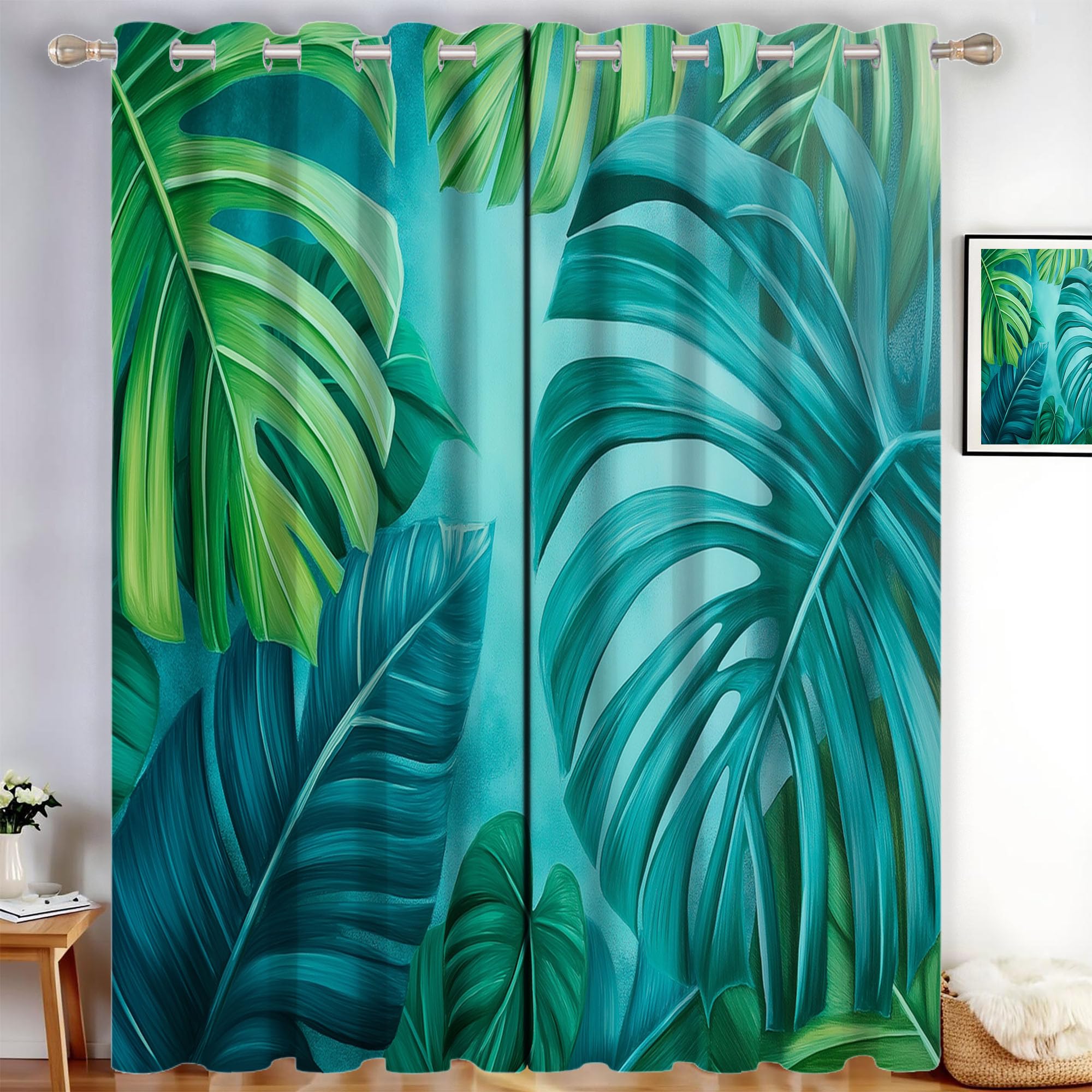 Rideau occultant pour chambre rideaux isolants verts motif monstera