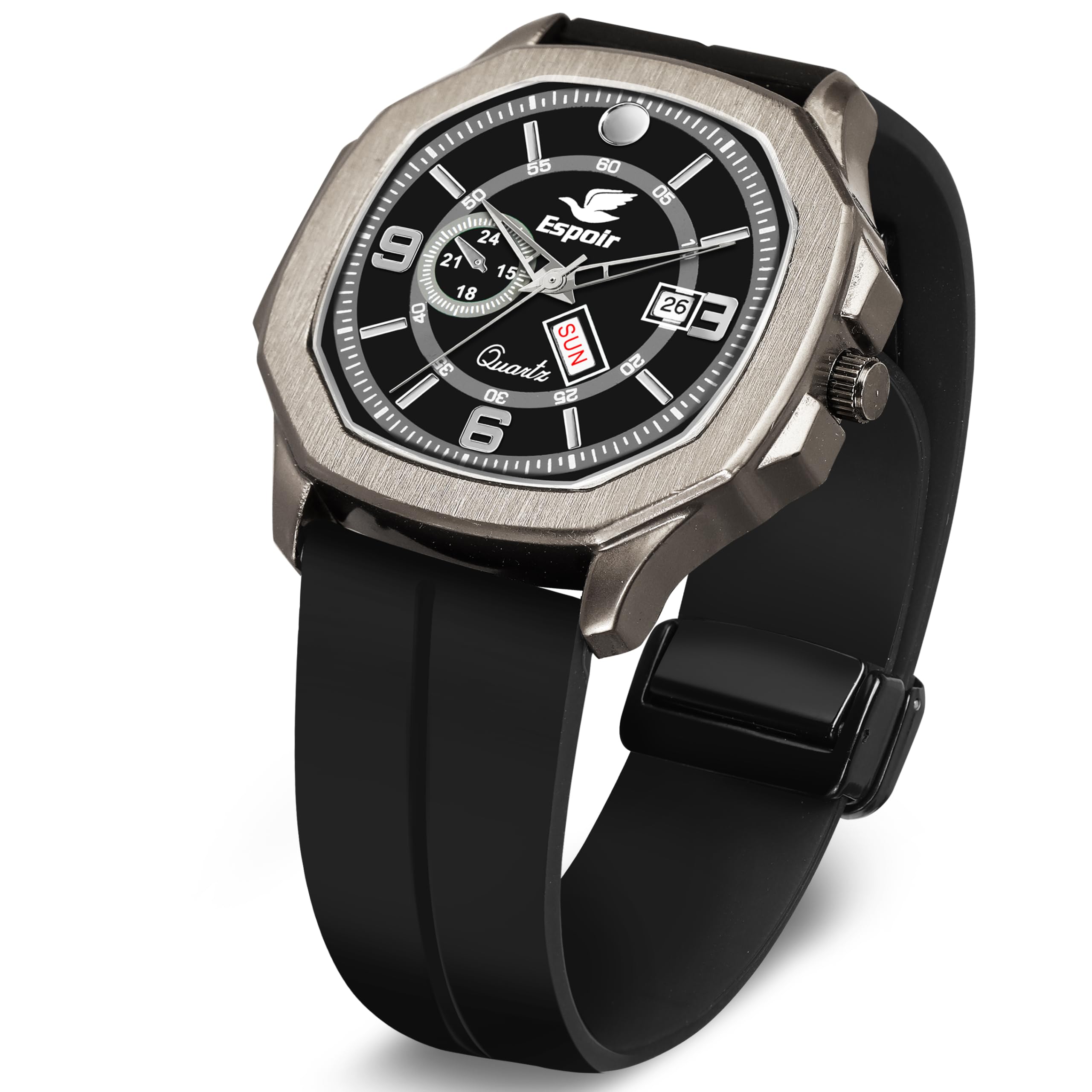 from Espoir Men's Watch,Silicone Smart Watch Magnetic Strap, Black Dial Water Resistant, Day and Date Display- Mint Black Silico-image-14