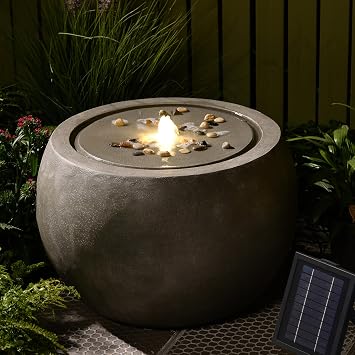 Tankana Solar Water Fountain Outdoor Garden Bubbler Large Water Feature Outdoor Fountains Solar Powered with Pebbles for Patio Deck Yard Home Decor Gray, 25 "L X 25" W X 17.5" H
