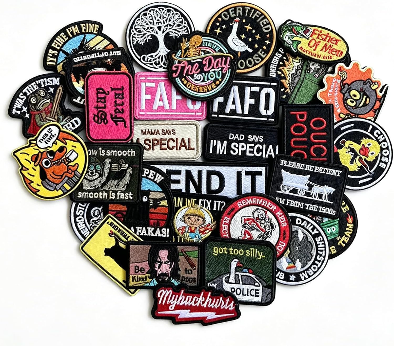 30Pieces Random Funny Patches, Hook and Loop Humorous Funny Embroidered Meme Morale Patch, DIY Applique Accessories for Backpacks, Dog Harnesses, Army Vests, Hats, Helmets