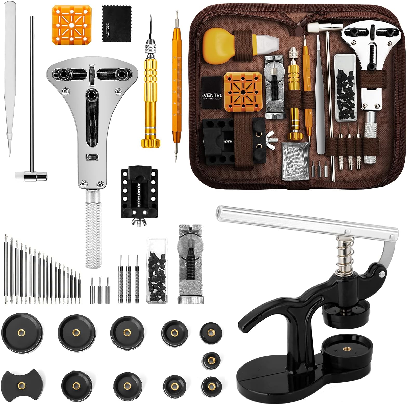 Eventronic Watch Repair Kit, Professional Spring Bar Tool Set Watch Band Link Pin Tool Set with Carrying Case, with Watch Press Set Back Case Closer