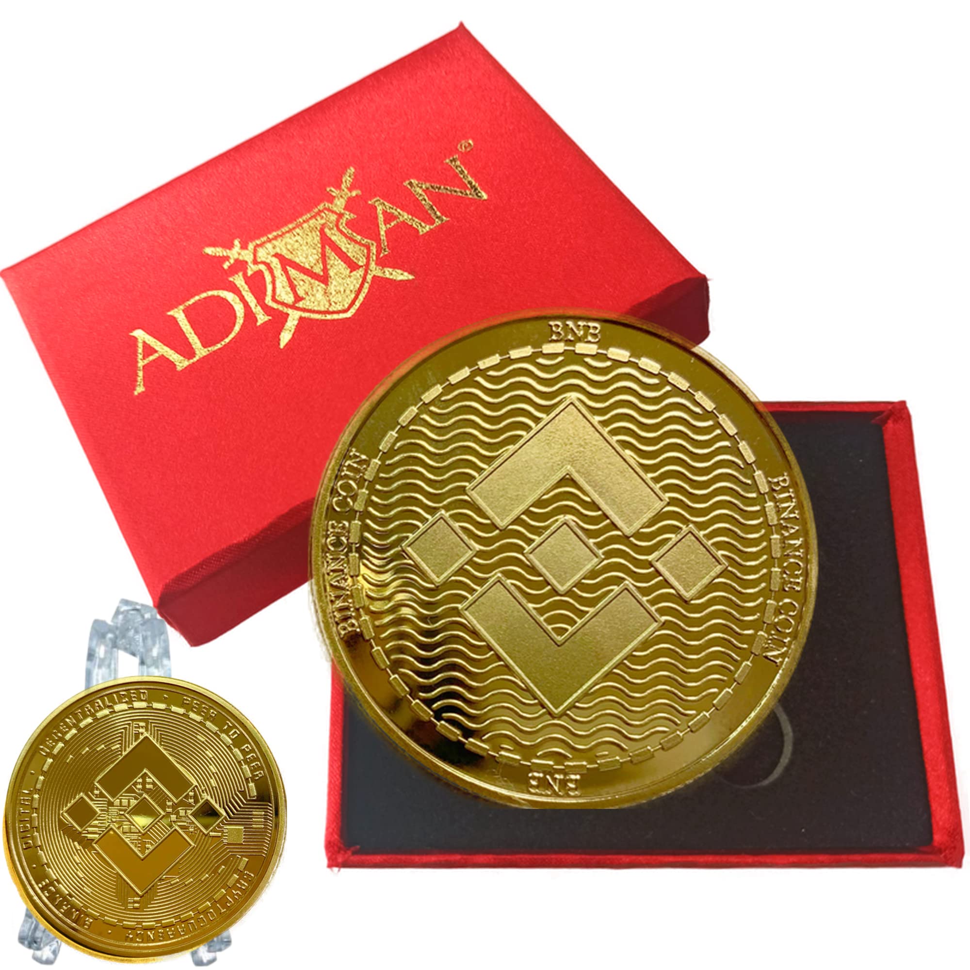 Adiman Crypto Coin 1 Oz High Quality Real Metal with Luxury Red Box and  Plastic Coin Stand Rare Collectible Coin (Binance Gold) : Amazon.in: Toys &  Games