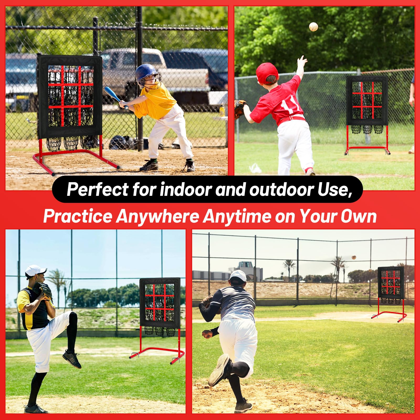 Filet D’entraînement Baseball Monnadu – 9 Cases, Réglable, Léger, 60x46 Cm