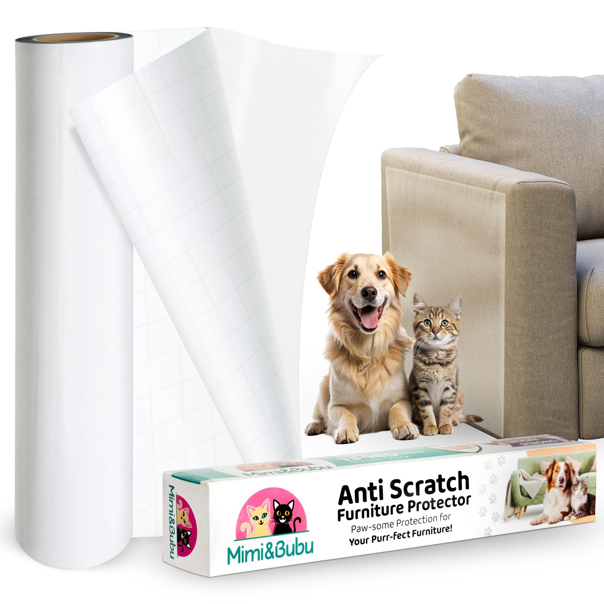 Mimi&Bubu [0.2 mm extra grueso sin BPA] Protector de muebles antiarañazos, protector de sofá adhesivo de una sola cara para gatos y perros, protector de esquina de sofá contra garras, cinta disuasoria