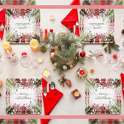 Miniatura 5 de 100 platos de papel de Navidad, platos de cena de Feliz Navidad, platos de papel desechables florales de 9 pulgadas, platos de postre cuadrados