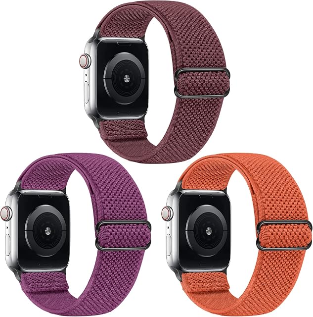YCHDDER Elastic Solo Loop Strap Compatible with Apple Watch 38mm 40mm 41mm 42mm 44mm 45mm,Adjustable Nylon Sport Replacement Wristband for iWatch Series 8 7 6 5 4 3 2 1 SE for Women Men,3 Packs