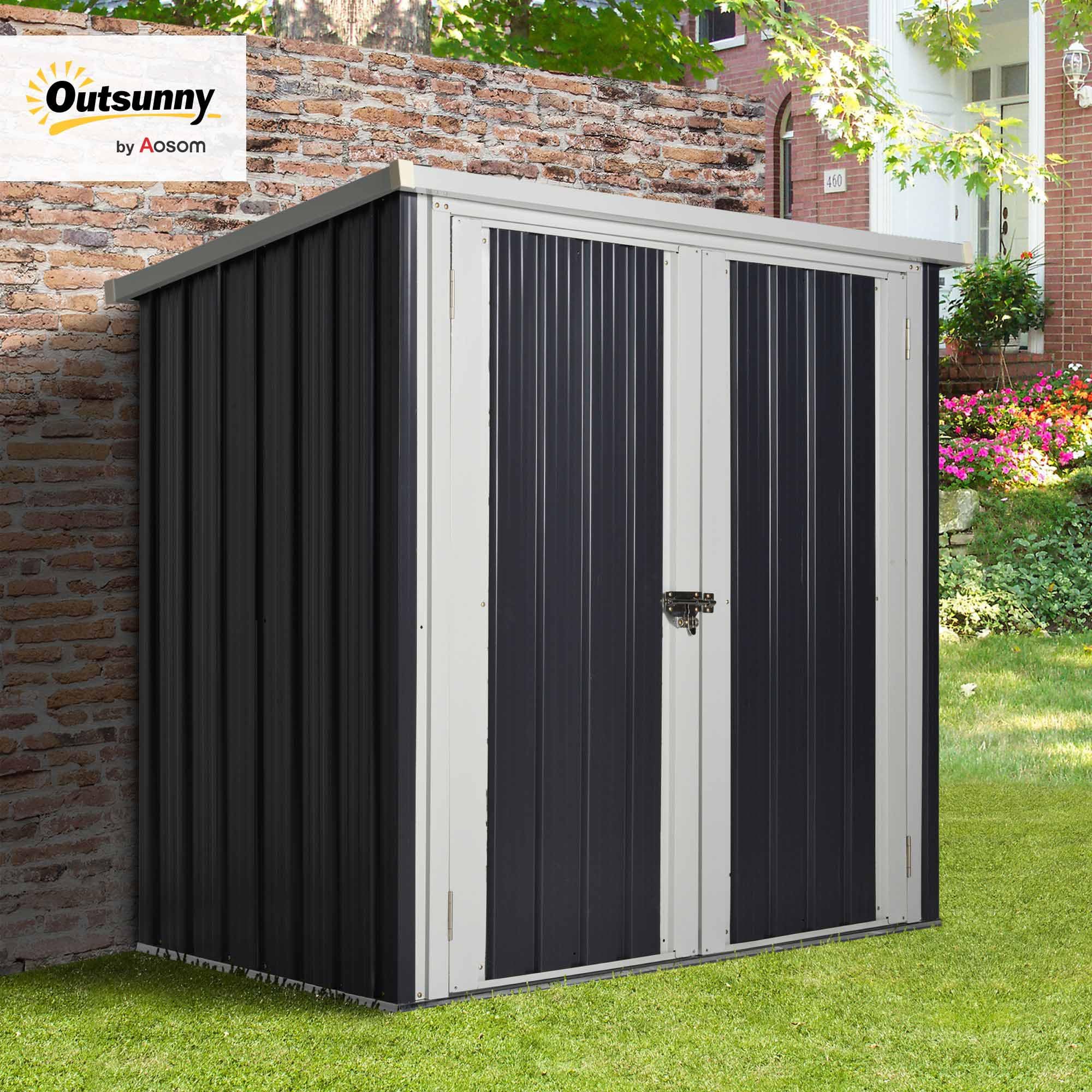 Outsunny Casetta da Giardino in Lamiera di Acciaio, Capanno a Doppia Porta con Sistema di Blocco, 147x86x134cm, Nero e Bianco