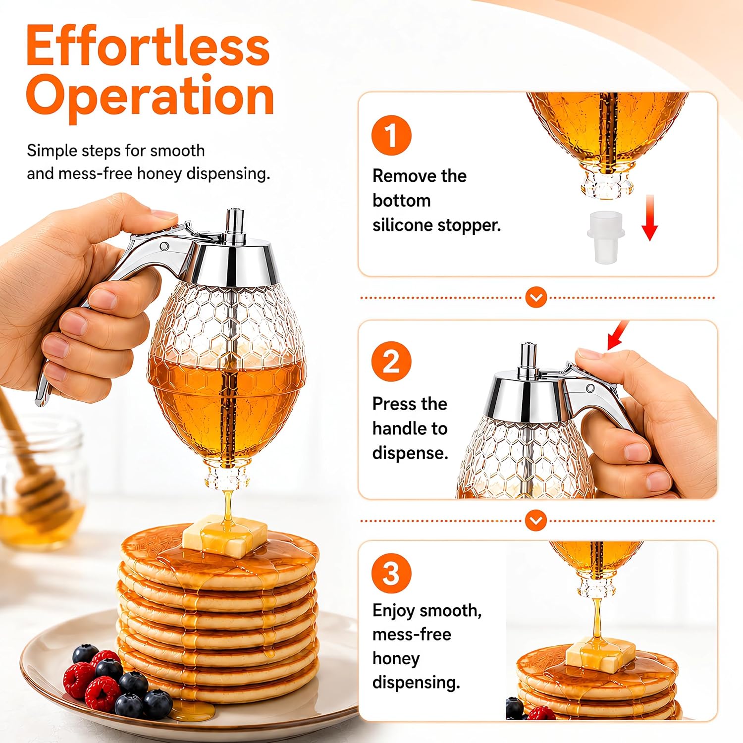 Honey Dispenser with Stand, 8oz No-Drip Honeycomb Glass Jar (8oz) image 4