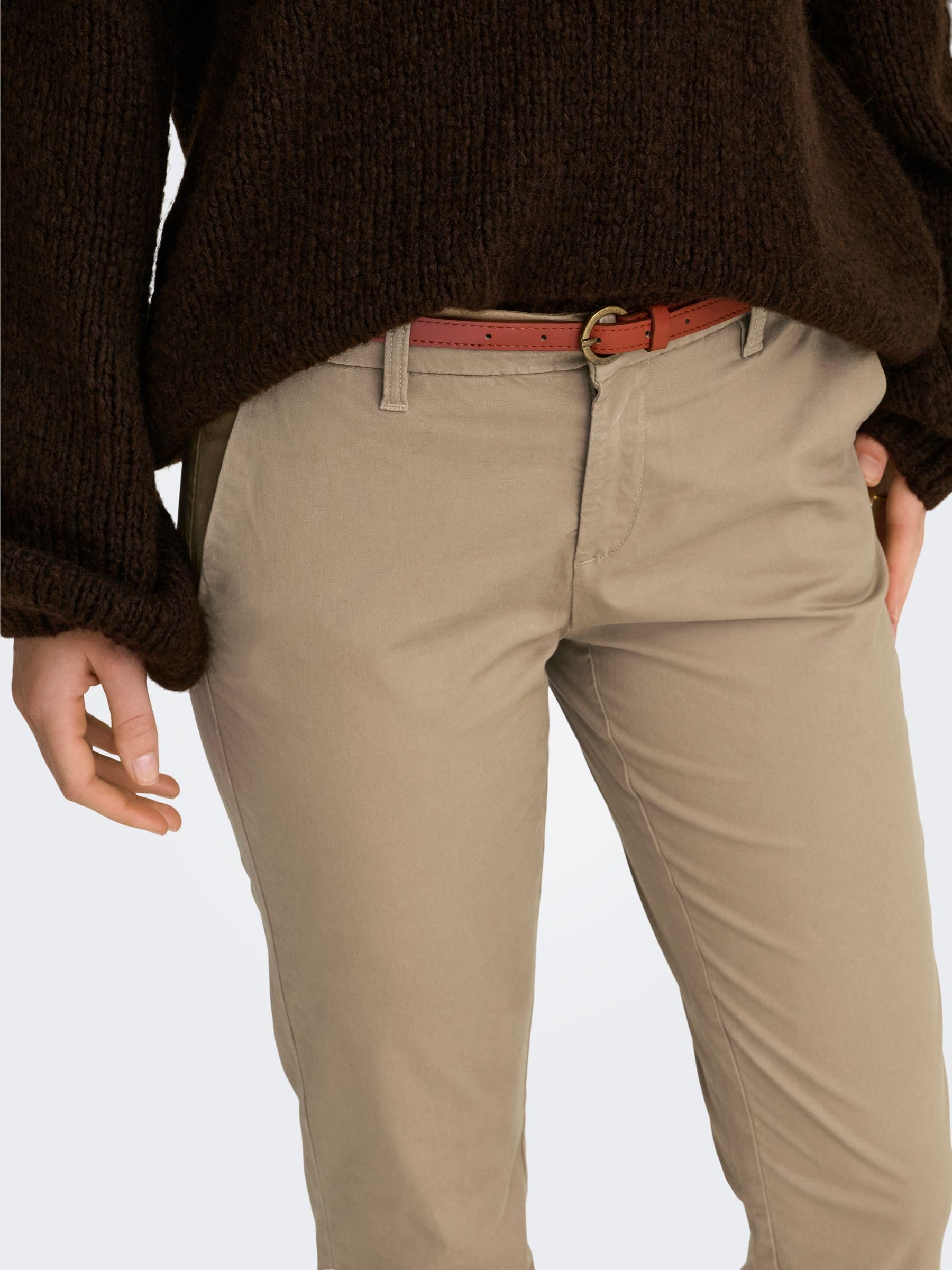 ONLY Onlbiana MW Cotton Belt Chino PNT Noos - Pantalon Chino en Coton avec Ceinture - Smart Casual - Femme