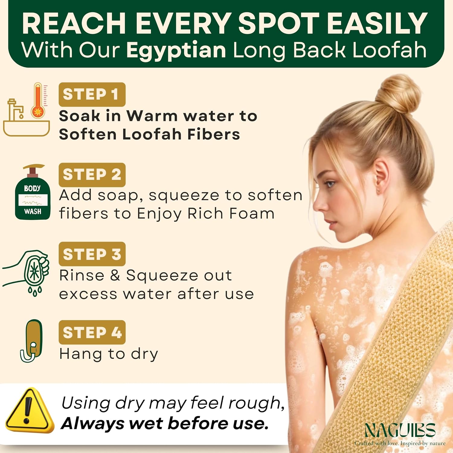 Valentines Day Gift Premium Egyptian 100% Natural loofah with Handle Back Scrubber for Shower and Massage exfoliating Body Scrubber loofah for Men and Women for Shower loofa Clean Your Back Deeply - Image 4