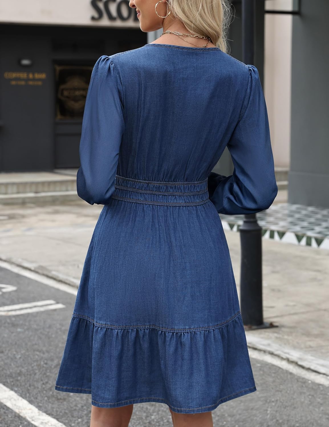 Denim Dress for Women Long Sleeve Tiered A Line Casual Flowy Babydoll Dress Jean Dresses with Pockets 2026 - Image 2