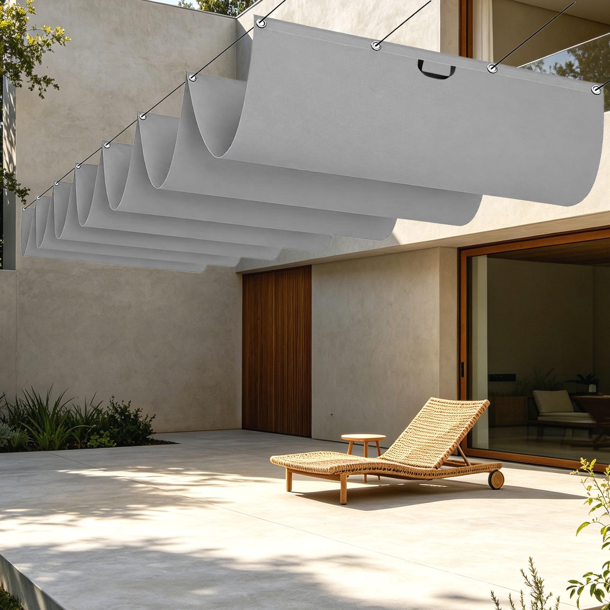 Voile ombrage rétractable vague anti-UV avec œillets pour terrasse