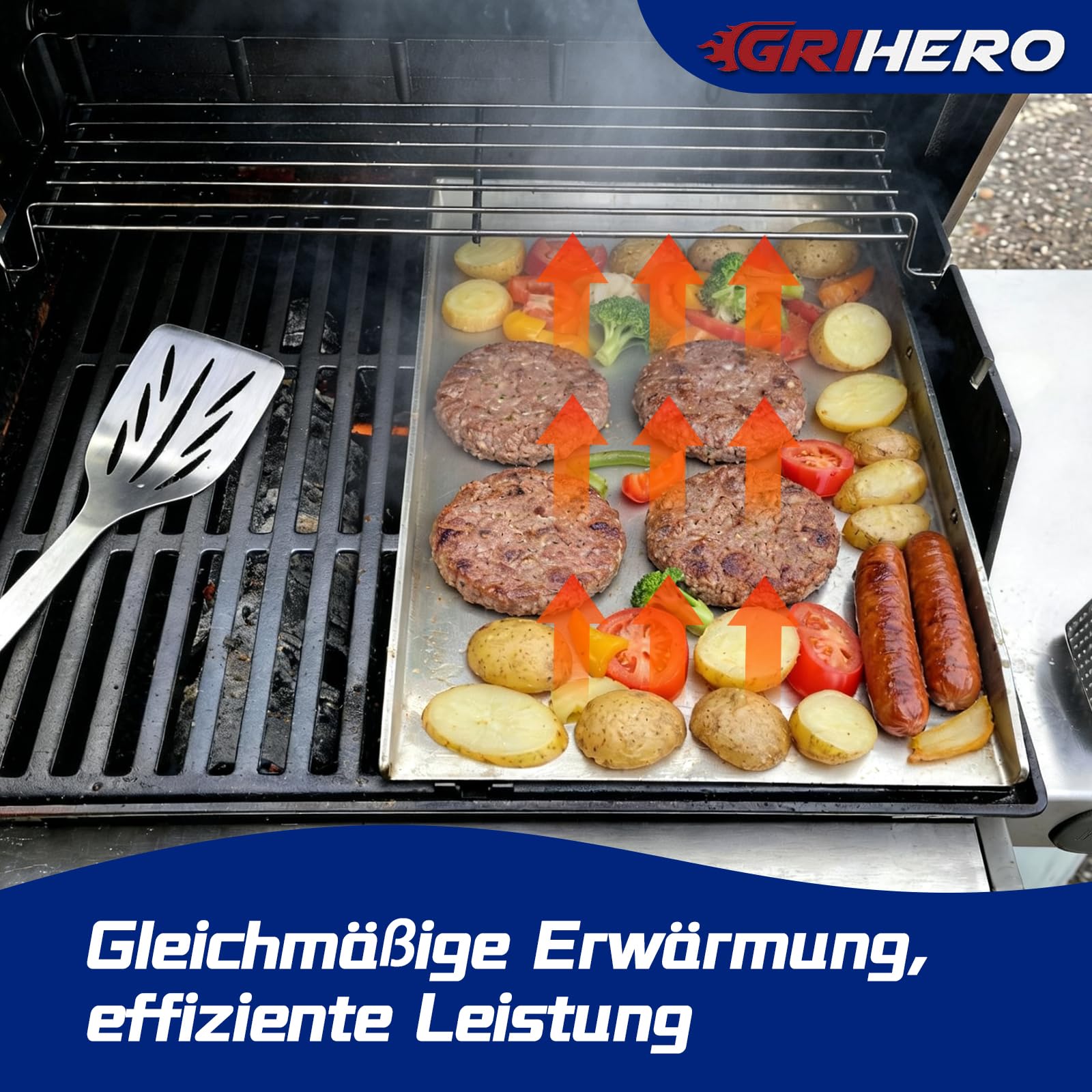 40x30CM Edelstahl Plancha Grillplatte mit Grillspachtel Schaber set | 4mm starkem Universal Plancha für Gas Gasgrill und Holzkohlegrills