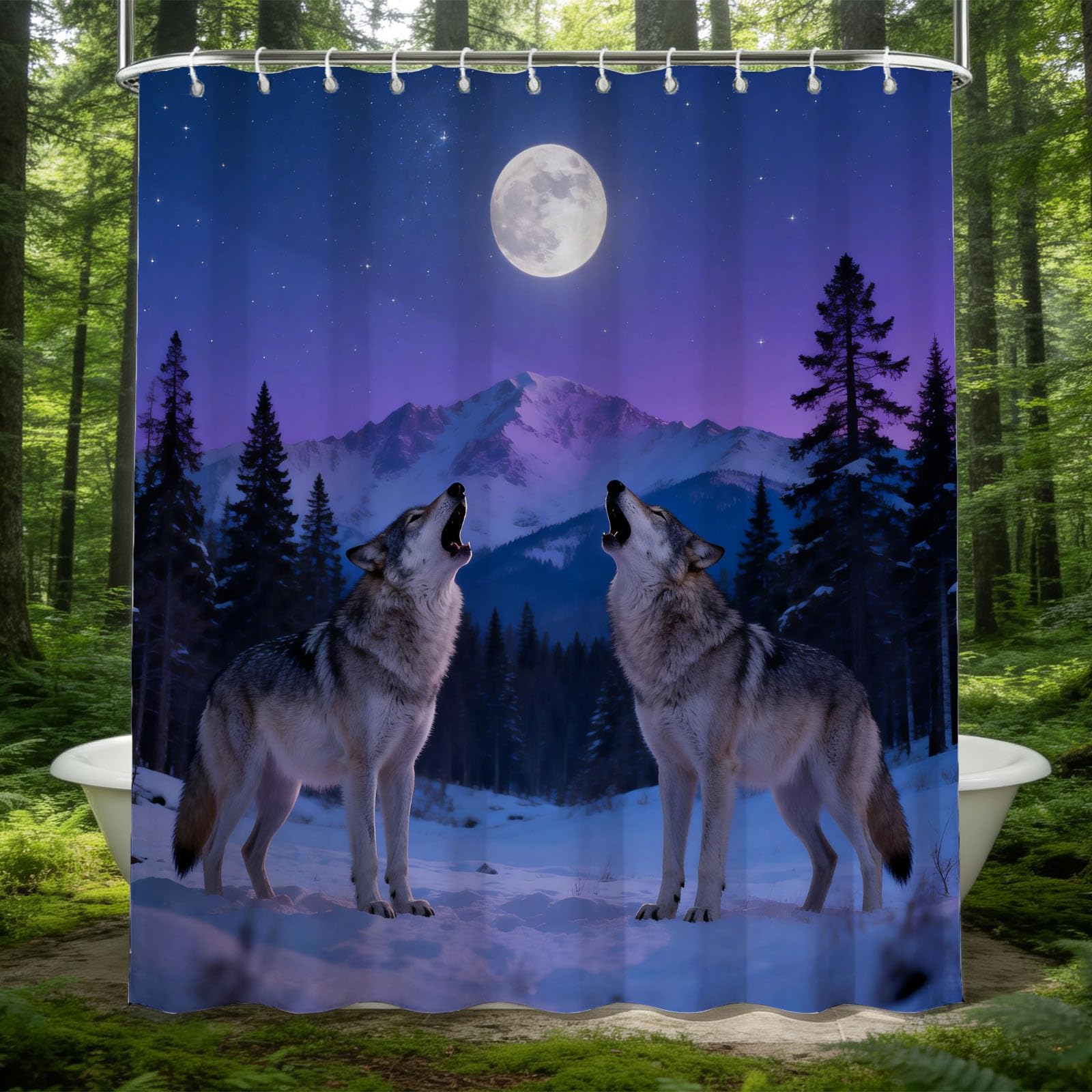 Hongduo 3D Howling Wolf Shower Curtain for Stalls Bathtubs Woodland Bathroom Decor Shower Curtain Set Polyester Fabric Waterproof 200x200cm/79X79 Inch with Hooks