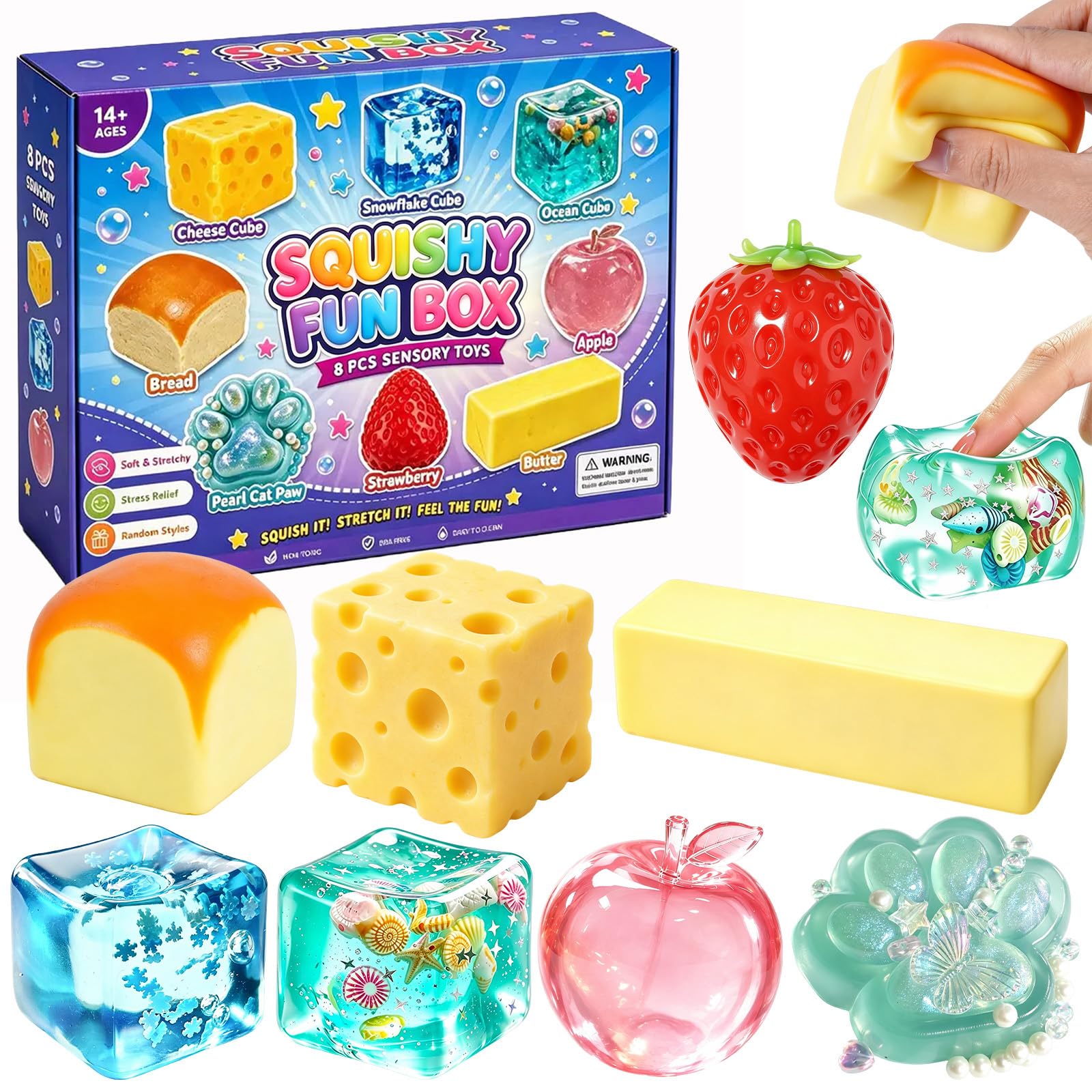 8pcs Squishy Toy , Soft Cute Squishy, Cute Decor, Holiday Birthday Gift for Adults, Sensory Hand Toy for Office and Travel