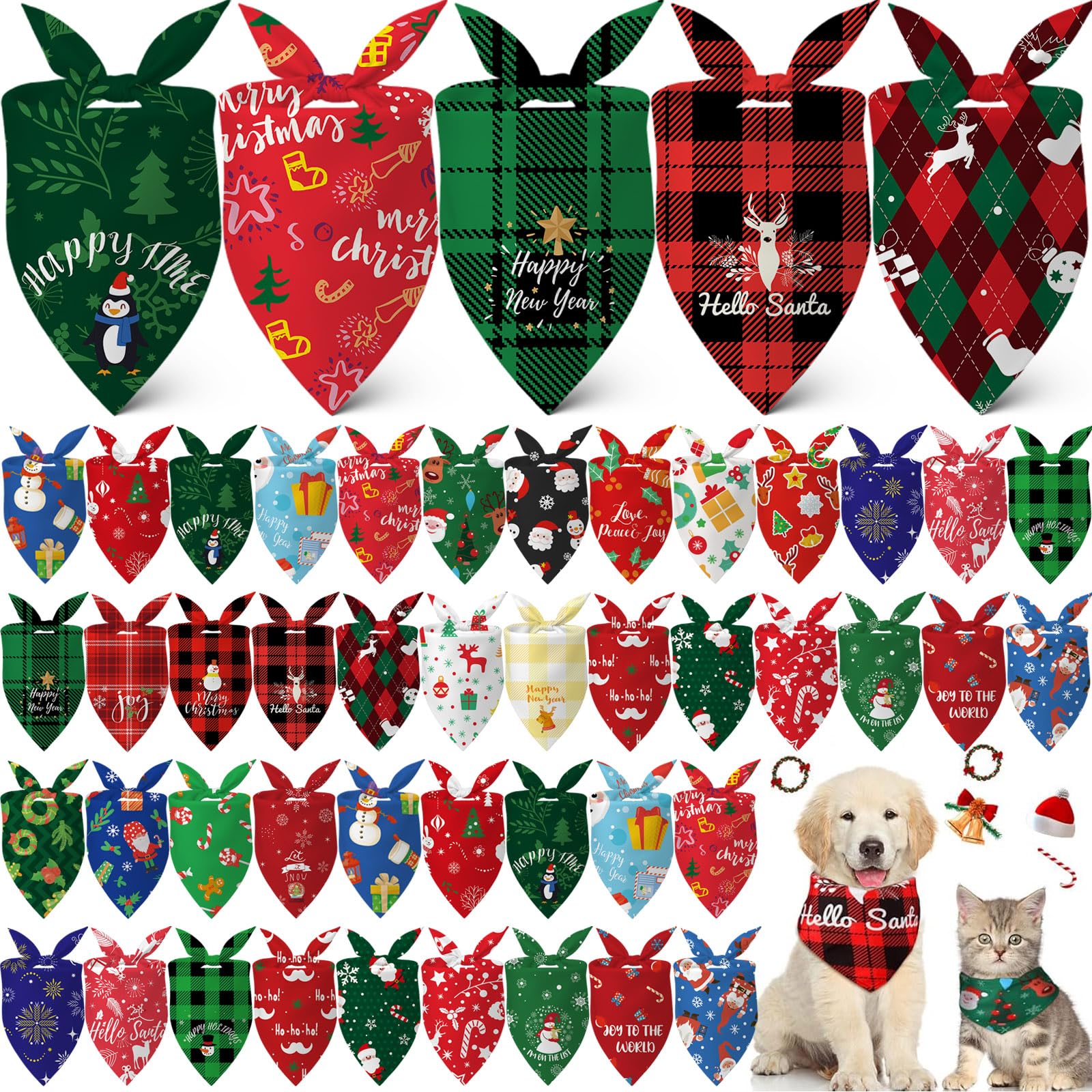 60 Pcs Christmas Dog Bandanas Bulk Xmas Cat Bibs Adjustable Dog Bibs Triangle Scarf Holiday Pet Costume for Small to Large Pet (Santa Pattern) โ image 1