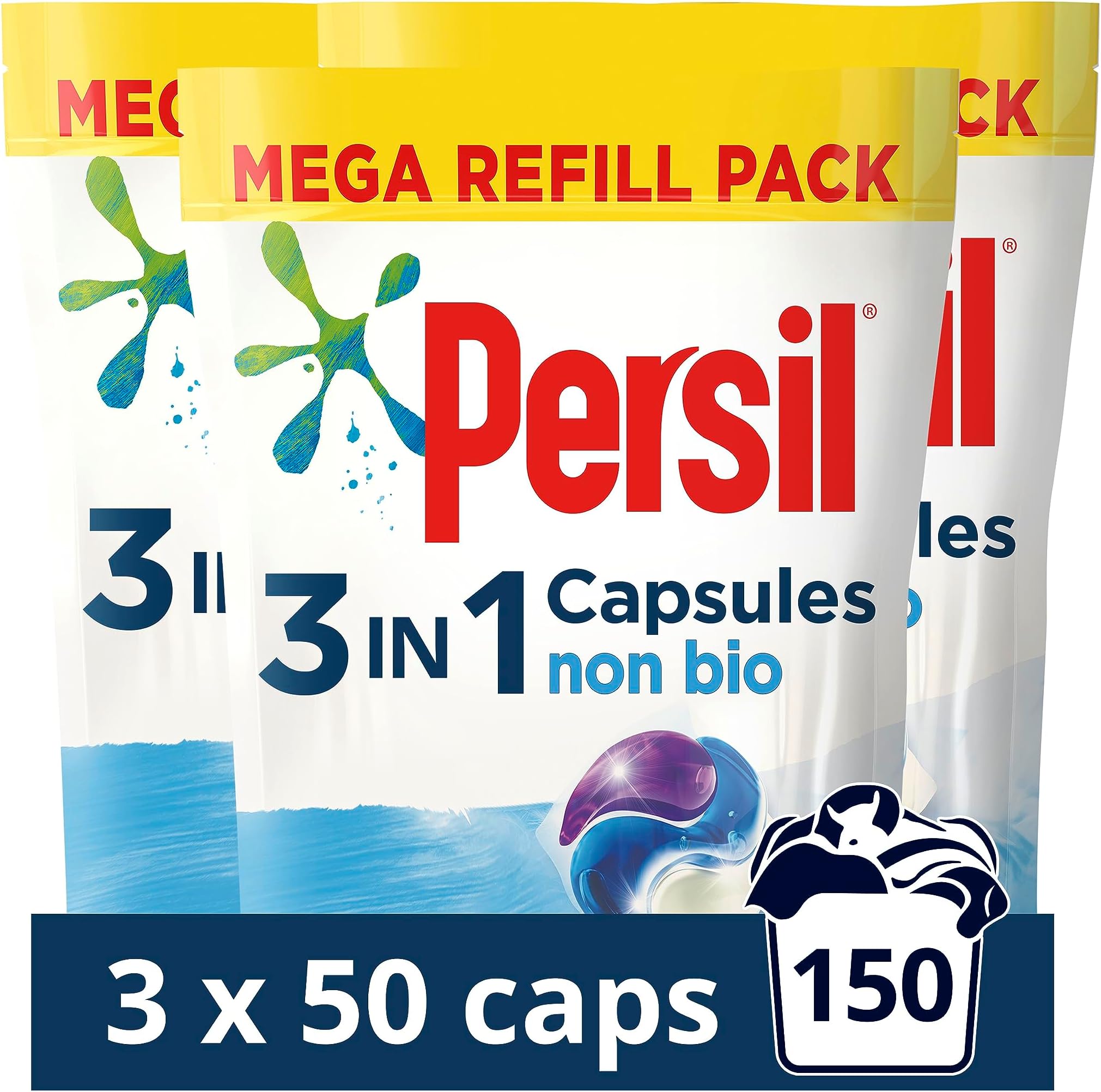 3 in 1 Non Bio Laundry Washing Capsules removes stains first time for washing that's gentle next to sensitive skin 3x 50 capsules (150 washes)