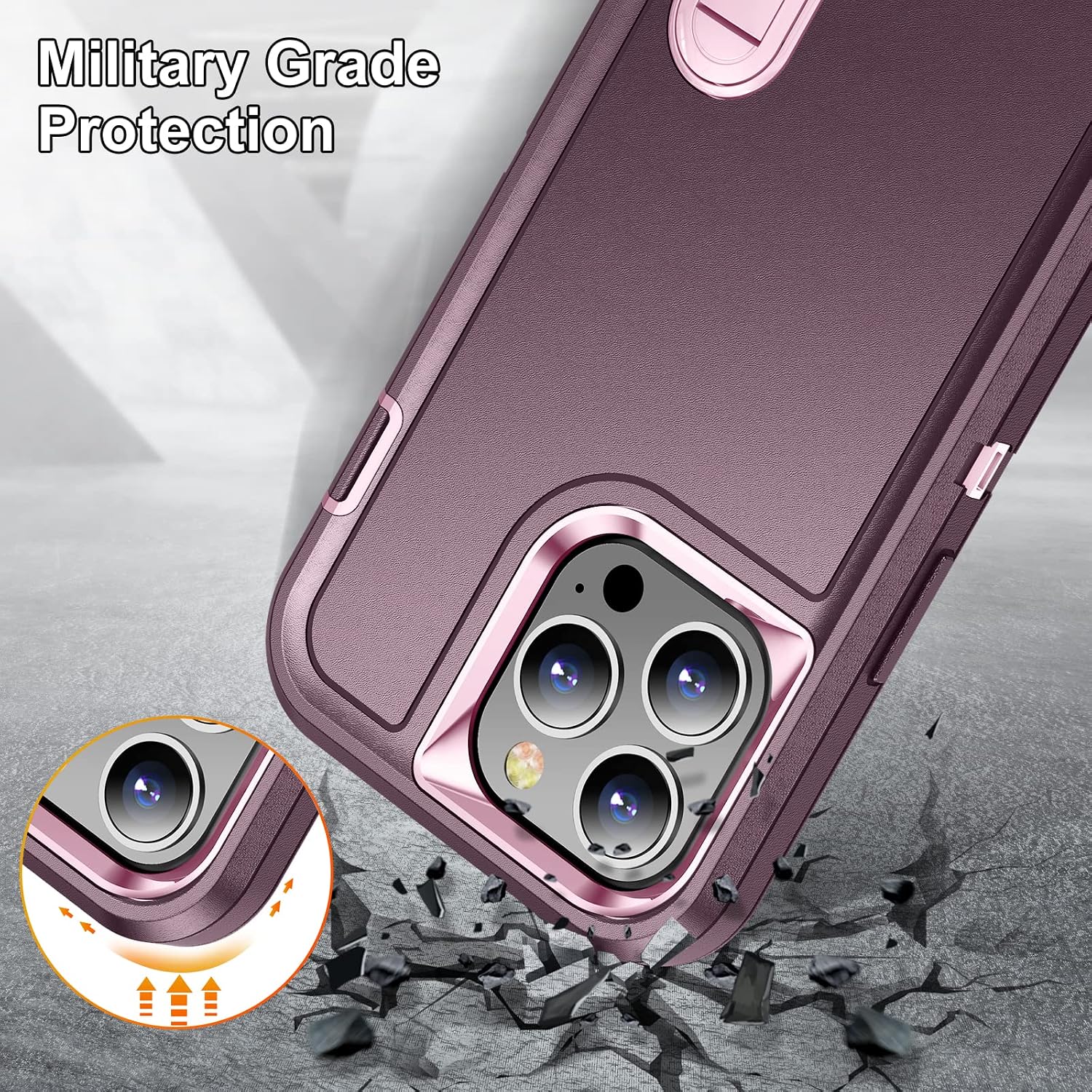 MAXCURY Kickstand Case Designed for iPhone 12, Heavy Duty Shockproof Cover for Women, Full Body Protection Silicone Rubber Phone Case Cover for iPhone 12 & 12 Pro in 6.1 inch 2020 (Plum/Pink)