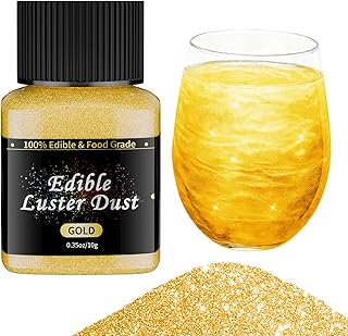 Amerimade Gold Edible Glitter - 10g Food Grade Luster Dust Set for Drink, Baking, Cocktails, Cakes, Cookies, Fondant & Decorations, Metallic Food Decorating Sprinkle Vegan