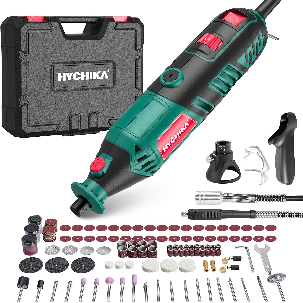 HYCHIKA 180W Rotary Tool, Variable Speed Rotary Tool Kit with Flex Shaft, 173pcs Accessories Kit & 8000-35000RPM Multi-Tool, Perfect for Cutting, Detail Sanding, Engraving, Wood Carving, and Polishing