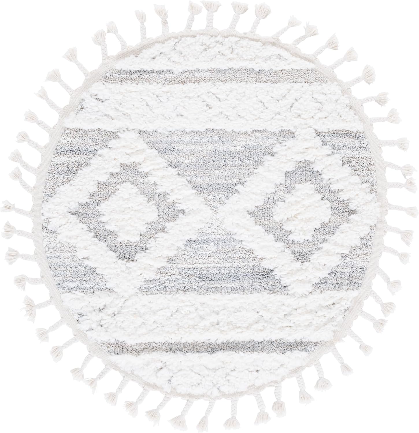 SAFAVIEH Moroccan Tassel Shag Collection Round Rug - 3' Round, Ivory & Beige, Contemporary Design, Ideal for High Traffic Areas in Living Room, Bedroom & Dining Room (MTS640A-3R)