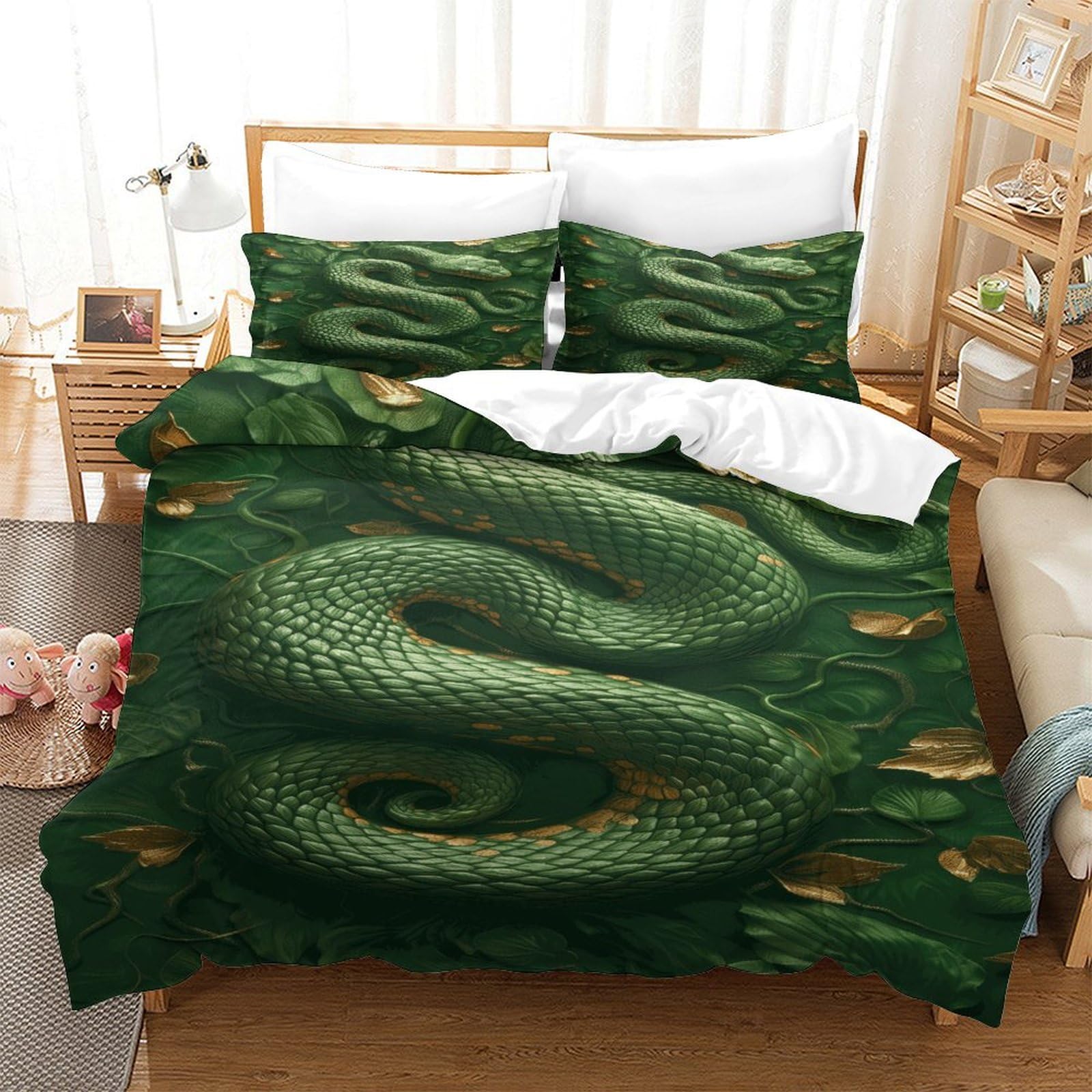 P1S9U7W5Y 3D Printed Realistic Snake Skin Animal Pattern Duvet Cover Set 3pcs Microfiber Eco-Friendly Bedding Set Single（140x200cm）